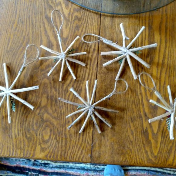 10 Real Wood Sticks Twigs Rustic Hanging Christmas Tree Ornaments Starburst - Picture 10 of 10
